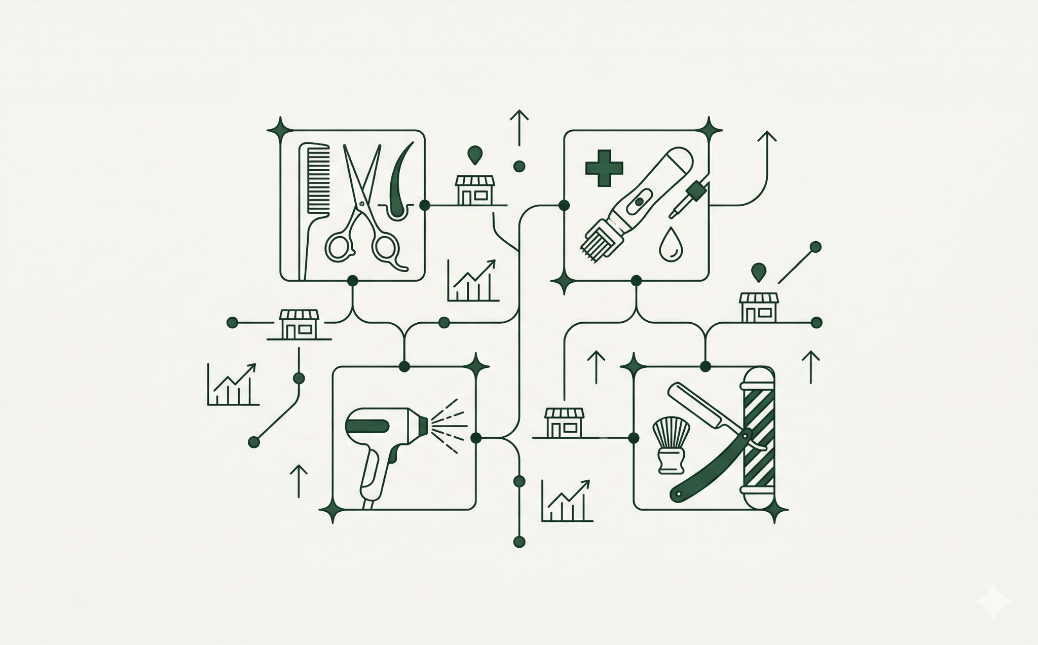 Ilustracja pokazująca segmenty biznesów beauty i rozwój wielu lokalizacji